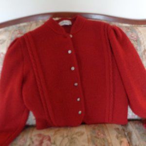 COPY - DEANS OF SCOTLAND 100% WOOL SWEATER, JACKET SIZE SMALL, RED